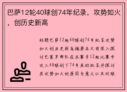 巴萨12轮40球创74年纪录，攻势如火，创历史新高